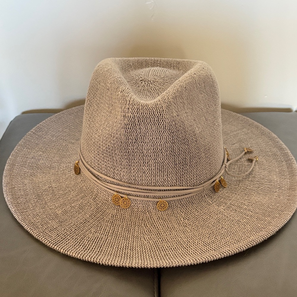 Elegant Gray Women's Hat with Gold Accents